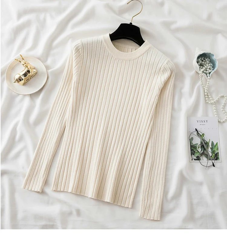 Autumn Winter 2025 Tops Pullovers Women Sweaters Knit Soft Jumper Tops O-Neck Ribbed Long Sleeve Korean Slim-fit Female Sweater