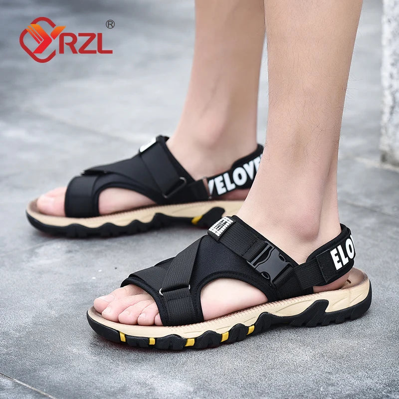 YRZL Men Sandals Summer Mesh Buckle Lightweight Beach Shoes Non Slip Outdoor Sandals for Men Sport Casual Resistant Footwear Man