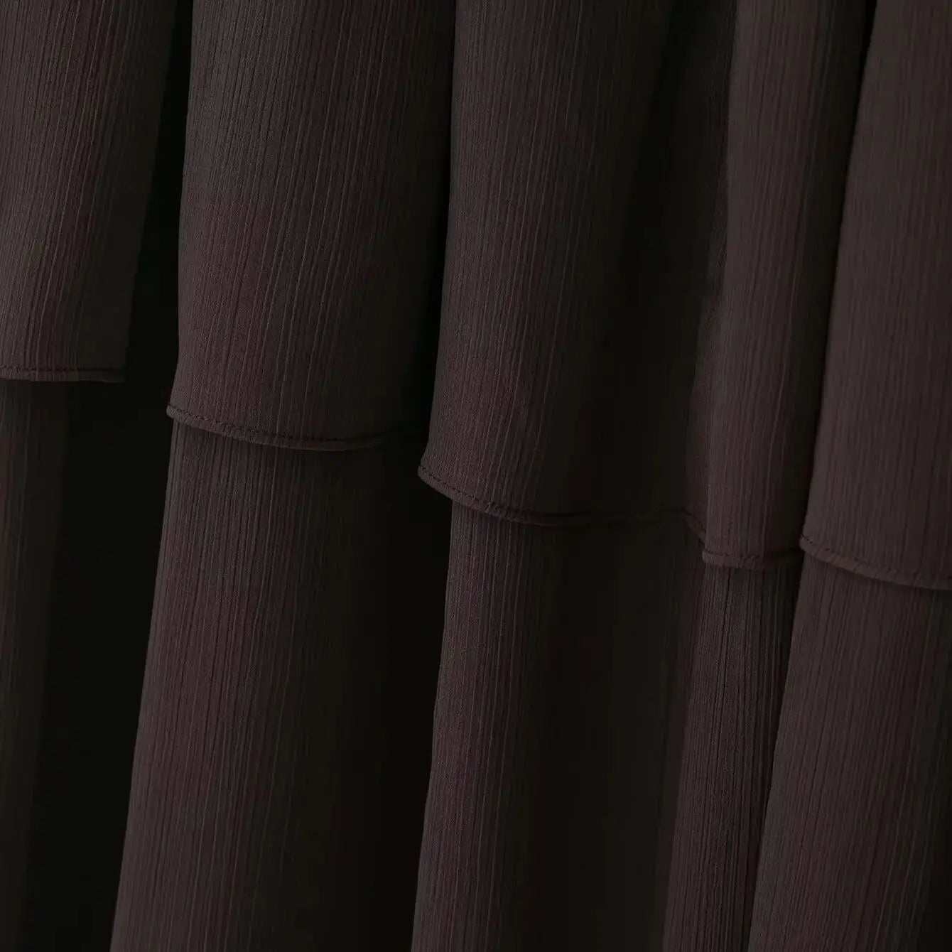 New High Street Women Brown Ruffled Pleated Midi Skirt High Elastic Waist Female Chic Lady Long Skirts