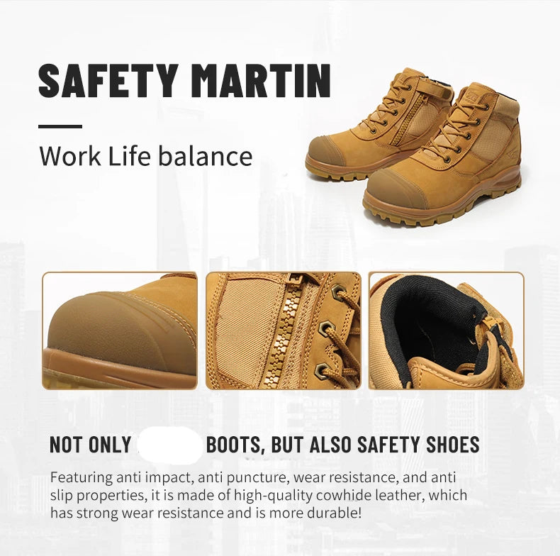 Genuine Leather Men's Boots Safety Shoes Indestructible Work Boots Steel Toe Shoes Puncture-Proof security Protective Shoes Male