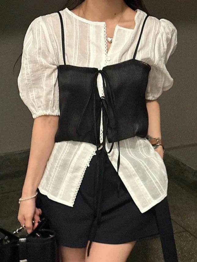 Chic Summer Loose ort Svel Vest Women's Faion Design Collar Tied Casual Versatile Layering Top Chinese Brand