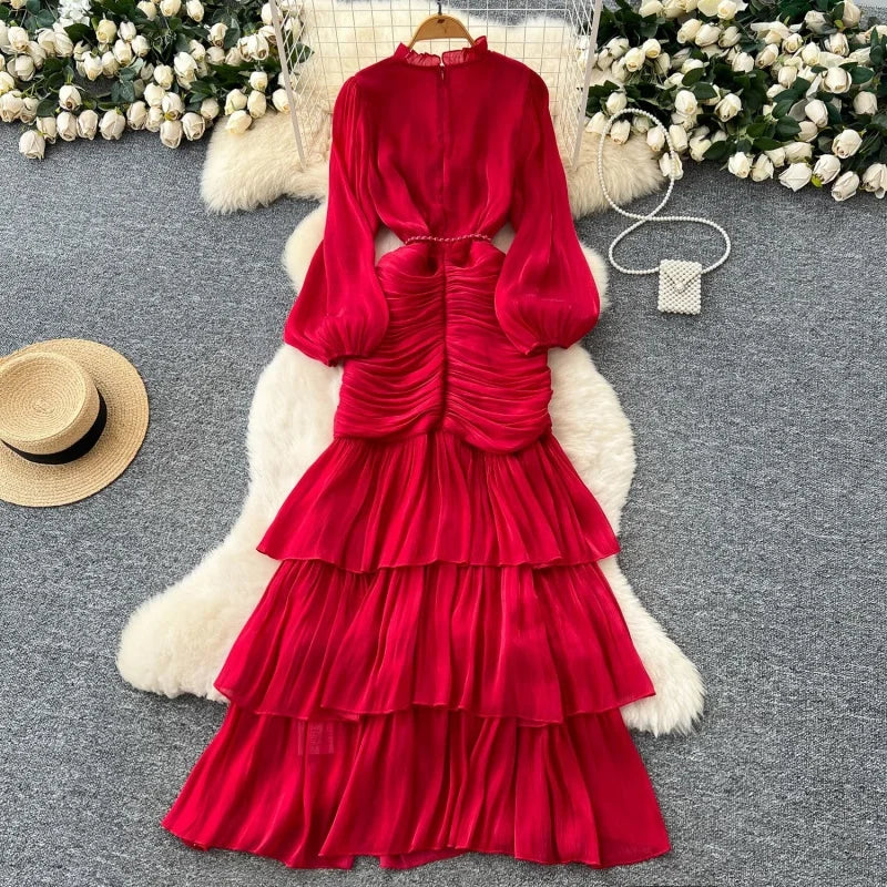 Elegant Lace Splice Mermaid Dress Autumn Clothes Women Lantern Sleeve Bodycon Maxi Long Dresses Evening Party Club Dress Vestido