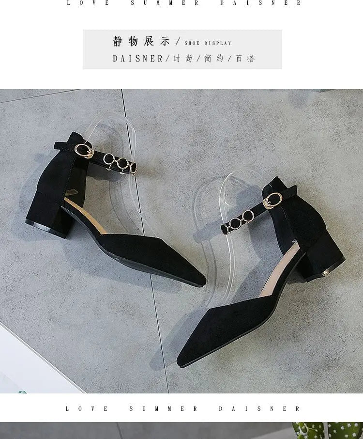 Small Size 31-34 Fashion Closed Toe Sandals Low Heeled Woman Ankle Strap Shoes Pointed Thick Heel Sandalias De Mujer Ladies Shoe