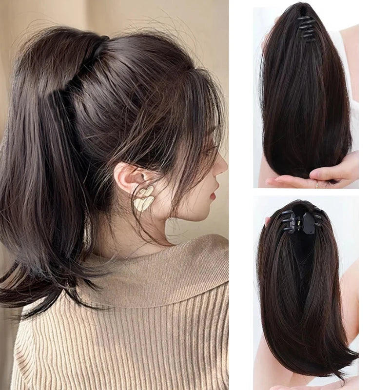 Synthetic 12Inch Short Ponytail Extension Long Ponytail Clip In Claw Hair Extension Natural Looking  Hairpiece For Women
