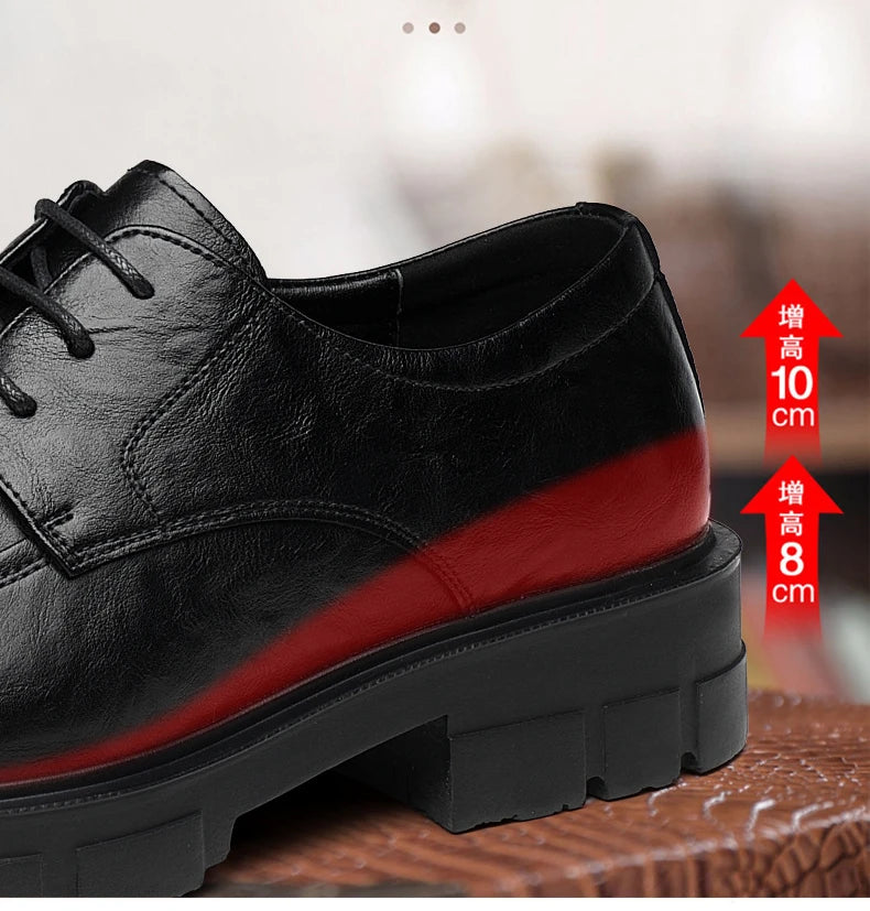 5 8 10 Cm Heel Leather Men's Dress Shoes Fashion Casual New Designer Cowhide Lace-up Platform Wedding Shoes for Man