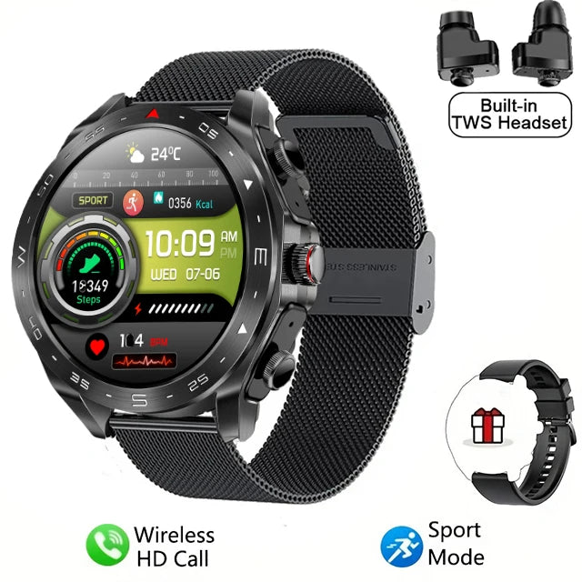 2024 New Smart Watch TWS 2-in-1 Bluetooth Earphones AI Voice SIRI Wake Up Motion Trajectory Tracker Men's and Women's Smartwatch