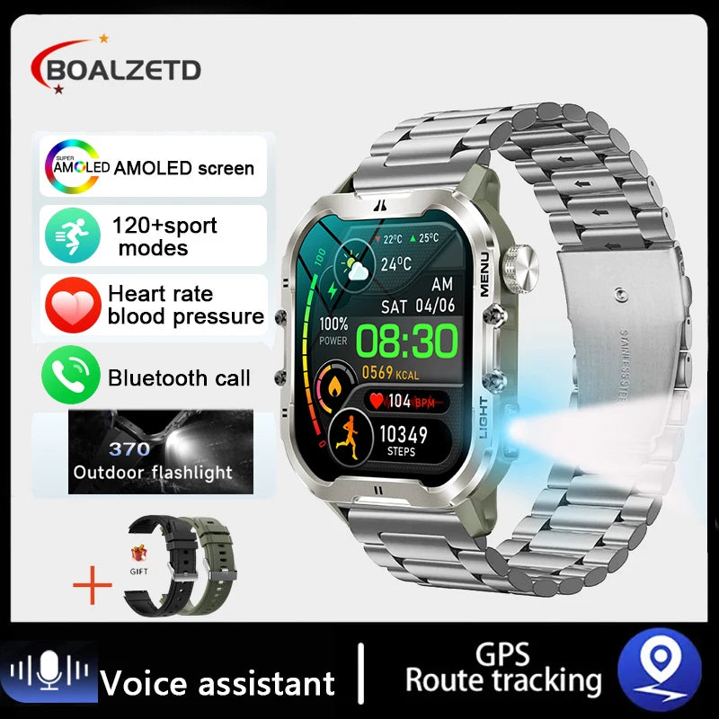 2024 New For Xiaomi Military Smart Watch Men Outdoor Sports Flashlight Fitness Watches Health Monitor 1.96" BT Call Smartwatch