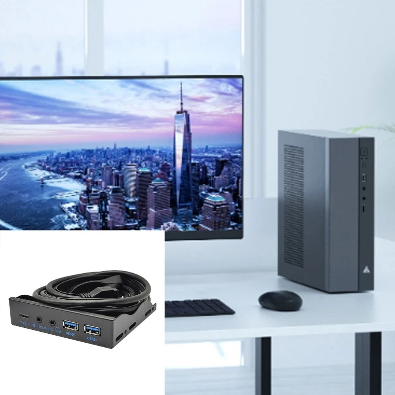 DN59 USB Front Panel for PC USB 3.2 Type C + 2x USB3.0 + 3.5mm Earphone Microphone for 3.5" Bay 10Gbps Front Panel