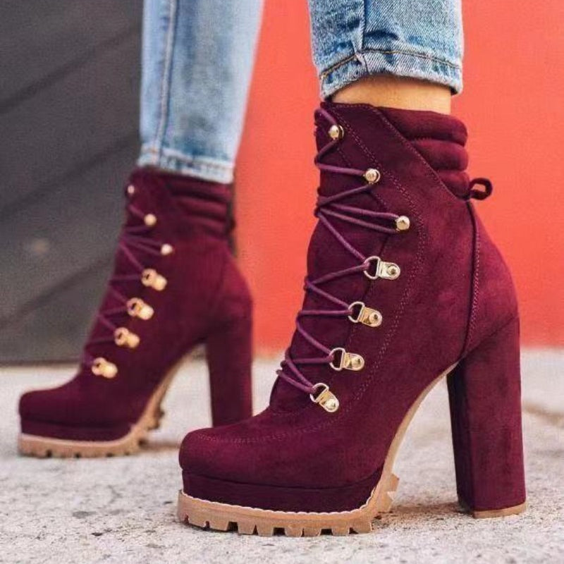 European and American Suede Short Boots 2023 Autumn and Winter New Waterproof Platform High Heel Style Short Boots Zapatos Mujer