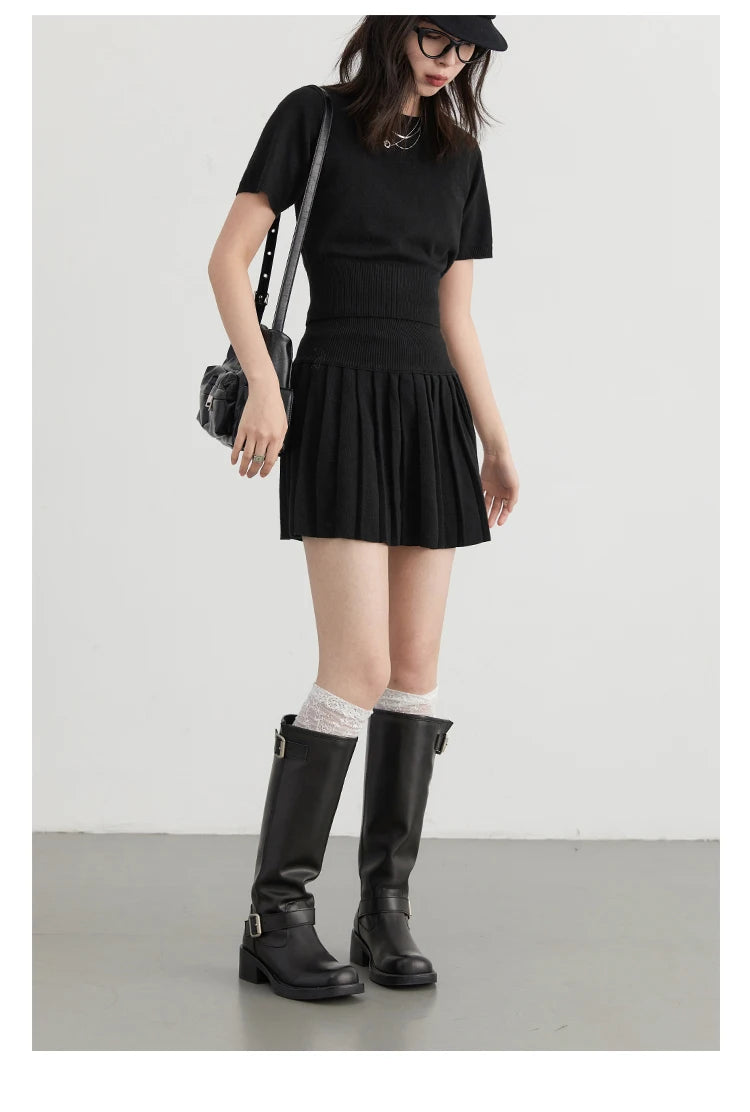 CHIC VEN Women Skirt Sets Solid Knitted Cardigan Short Sleeved Top Female Pleated Skirt Three Piece Optional Spring Autumn 2024