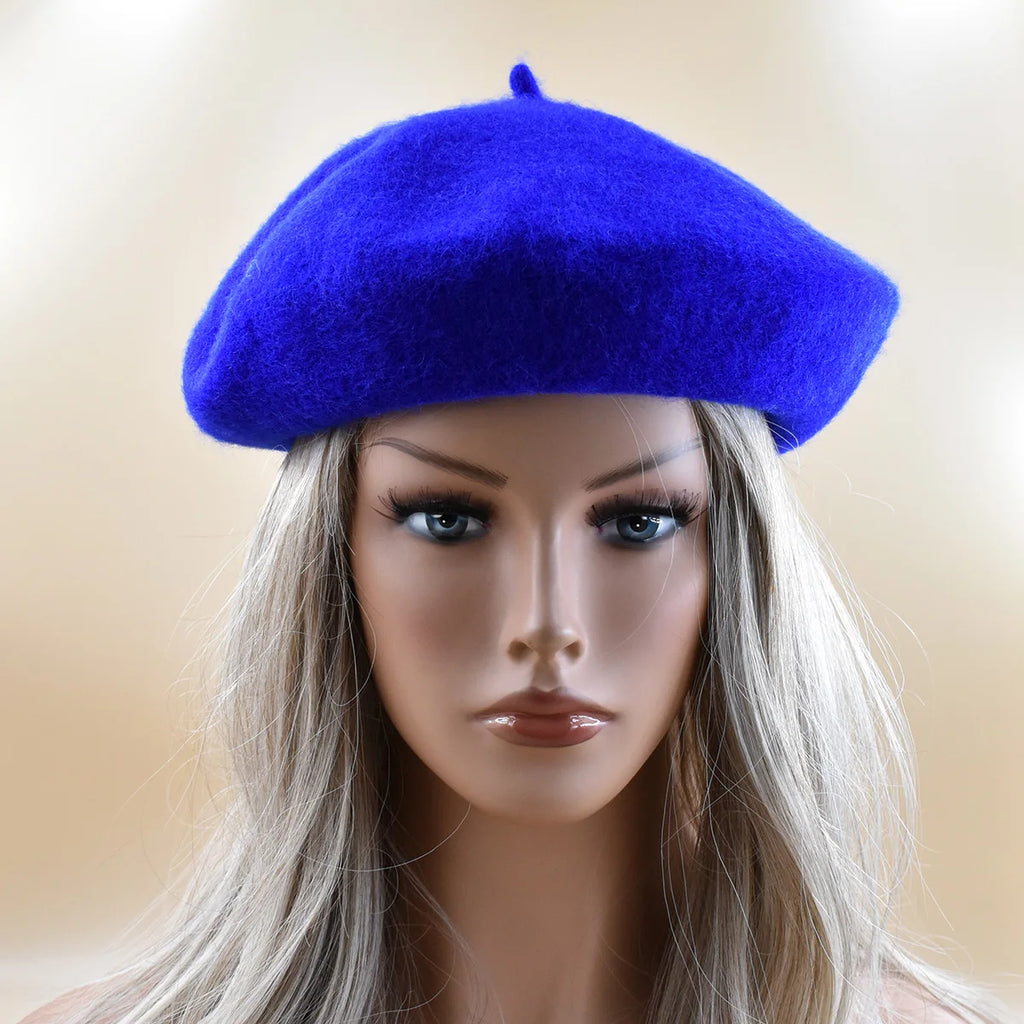 New Women black pink Berets Hat Fashion Solid Color Wool Knitted With Ladies Beanie Beret Hat Warm Autumn and winter Cap