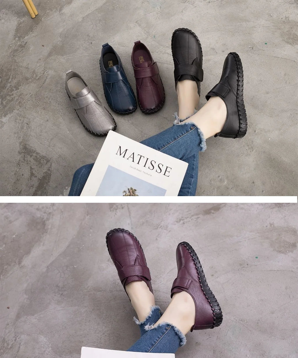 Ballet Flats Women Shoes Loafers Genuine Leather Woman Flats Slip On Women's Loafer Female Moccasins  Mom Work Shoes 35-42