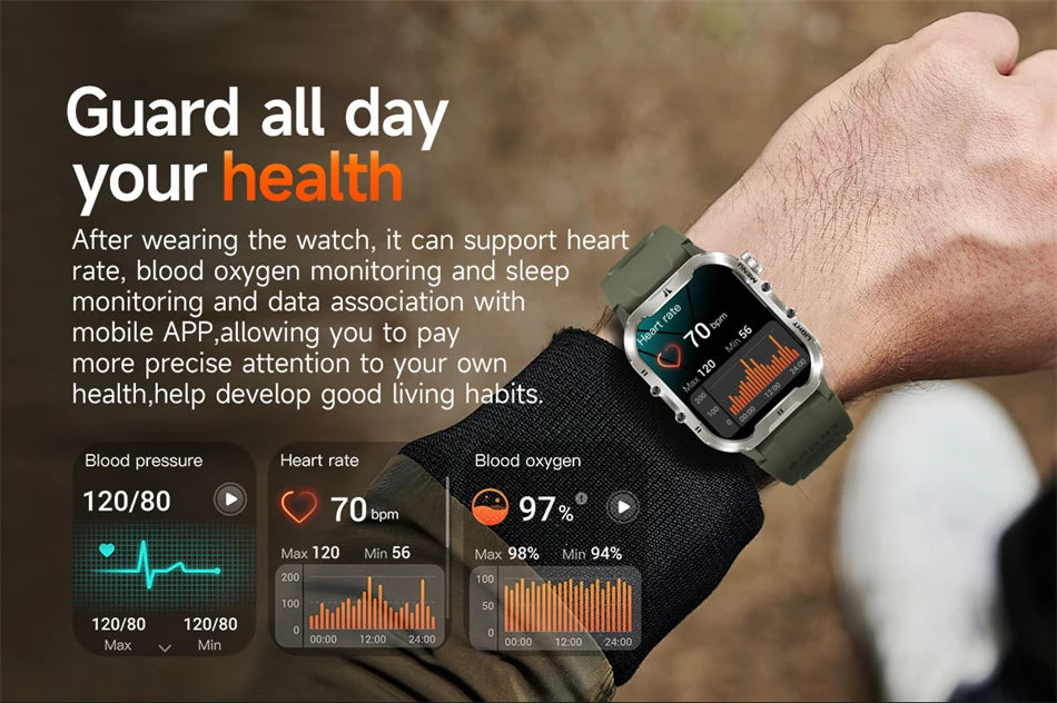 2024 New For Xiaomi Military Smart Watch Men Outdoor Sports Flashlight Fitness Watches Health Monitor 1.96" BT Call Smartwatch