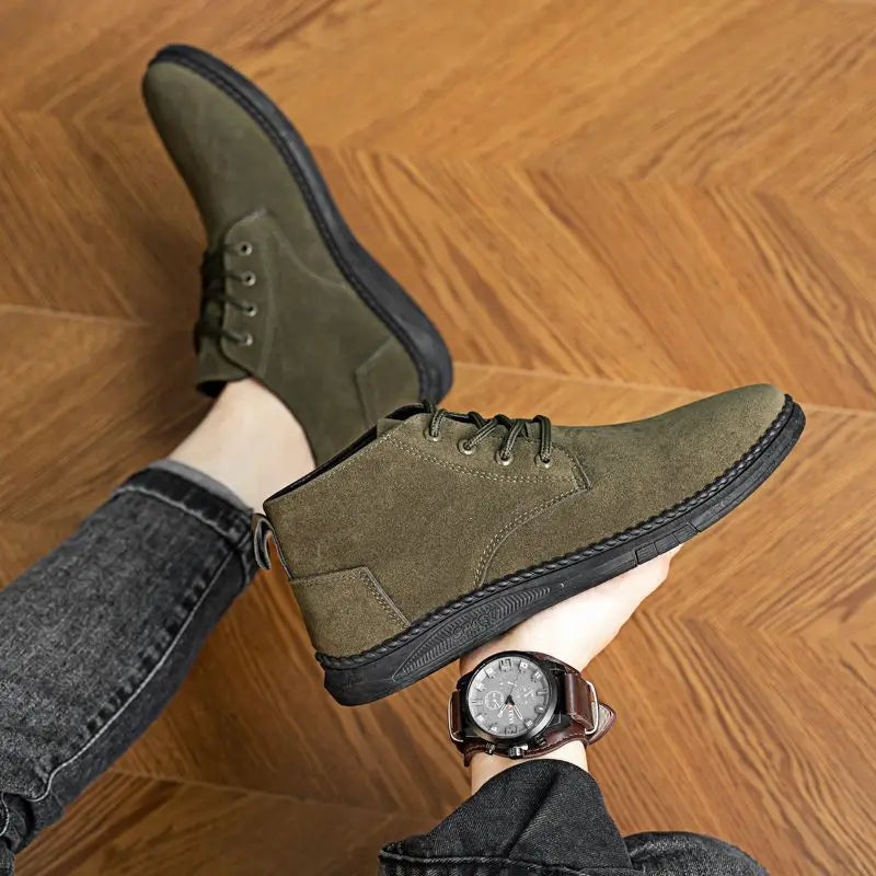 2025 New Men Shoes Luxury Suede Men Chelsea Boots Fashion Comfortable Lace Up Ankle Boots Outdoor Casual High Quality Men Boots
