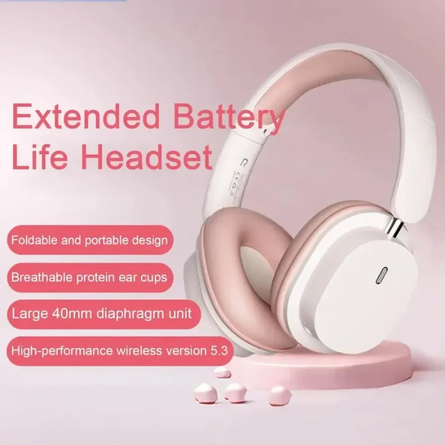 Bluetooth 5.3 Fashion Wireless Headphones HIFI Stereo Gaming Earphones Portable Over-ear Business Headset Low Latency With Mic