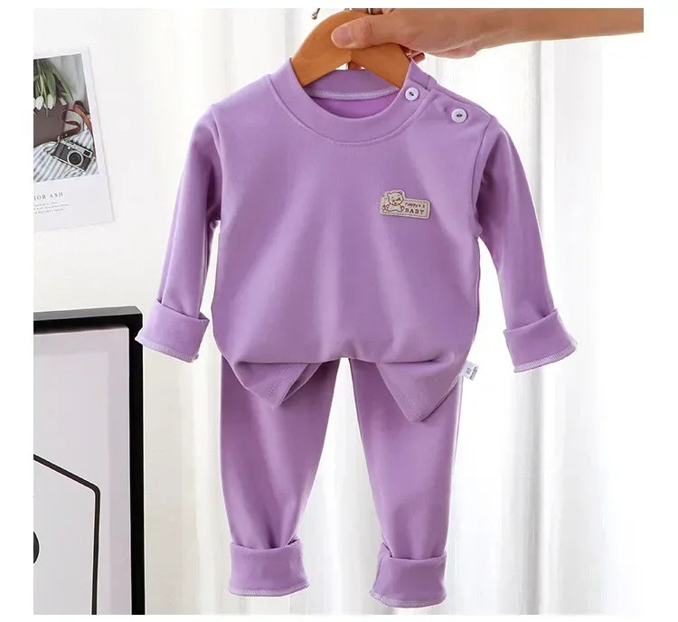 Warm Children's Clothing Spring and Autumn De Velvet Suit Boys Pajamas Girls Homewear Baby Underwear Kids Cartoon Bear Sleepwear