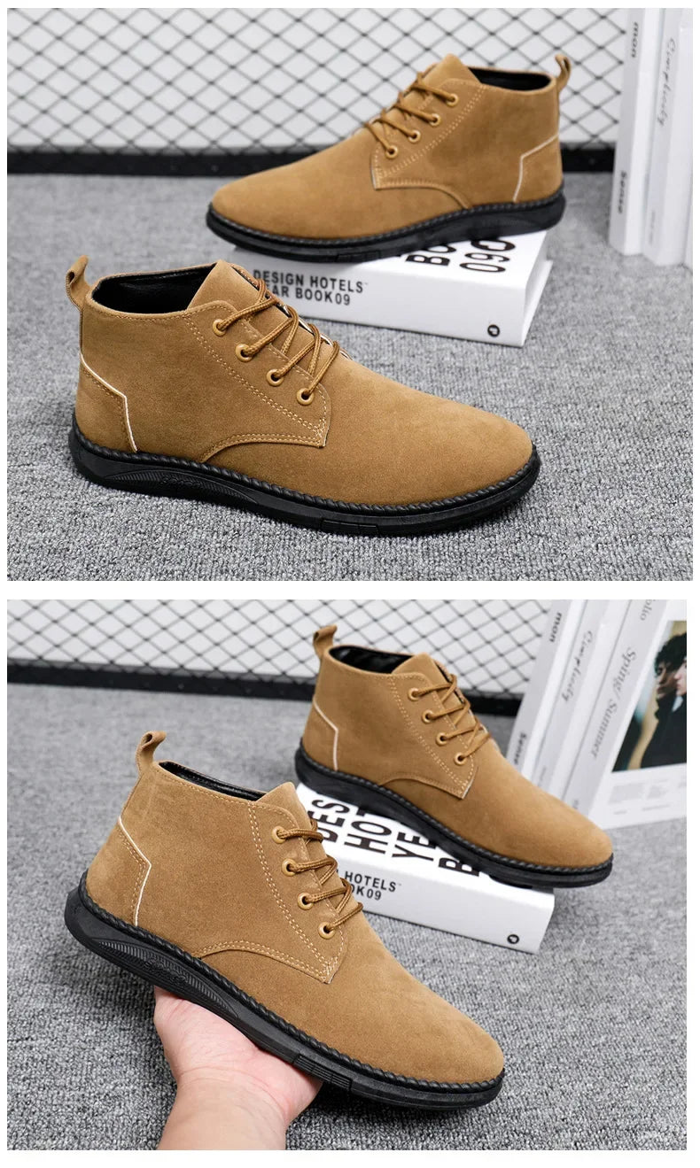2025 New Men Shoes Luxury Suede Men Chelsea Boots Fashion Comfortable Lace Up Ankle Boots Outdoor Casual High Quality Men Boots