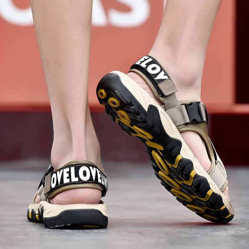 YRZL Men Sandals Summer Mesh Buckle Lightweight Beach Shoes Non Slip Outdoor Sandals for Men Sport Casual Resistant Footwear Man