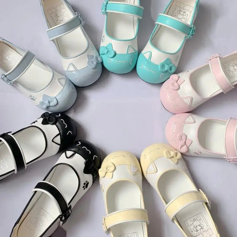 Original Lolita Japanese Simple Bow Flat Shoes Round Head One-word Buckle with Cute Girl Color Matching Mary Jane Indoor Shoes