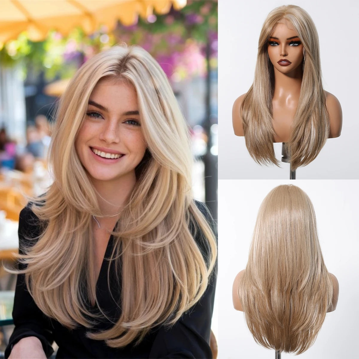 HD 13x6 Lace Frontal Wigs Ombre Brown Synthetic  Hair Long Straight Wigs Daily Use Party Wig for White Women Heat Resistant