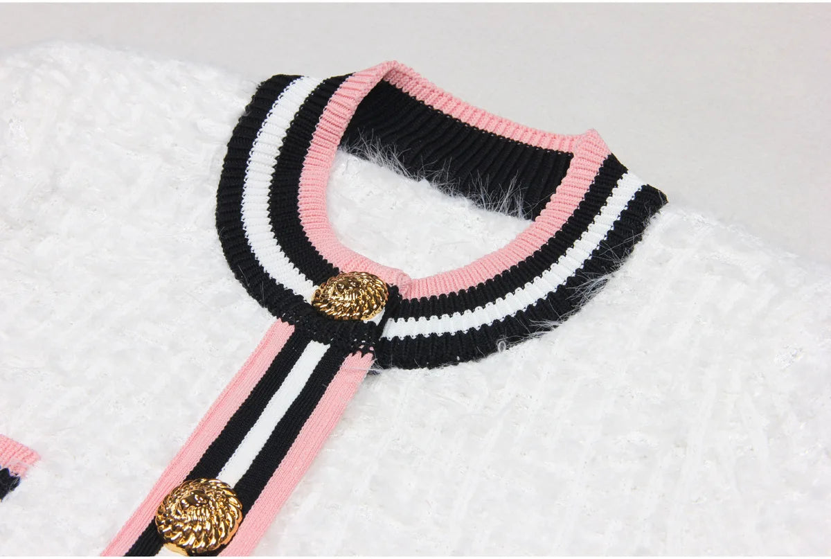 ZJYT Autumn Designer Single Breasted Cardigan Sweaters for Women Knitting Tops Short Sleeve Knitwears Jersey Mujer Blue 2024 New