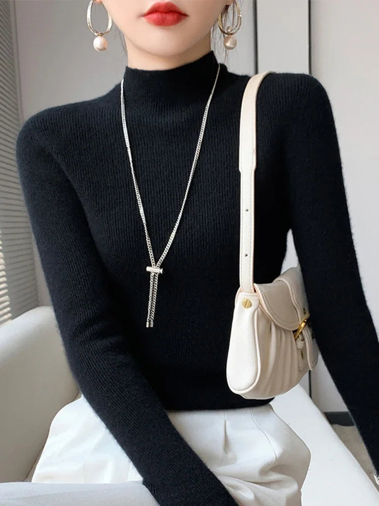 Female Slim Fit Women Sweater 2025 Autumn Winter Turtleneck Thickening Warm Soft Pullovers Ladies Solid Versatile Knitted Tops