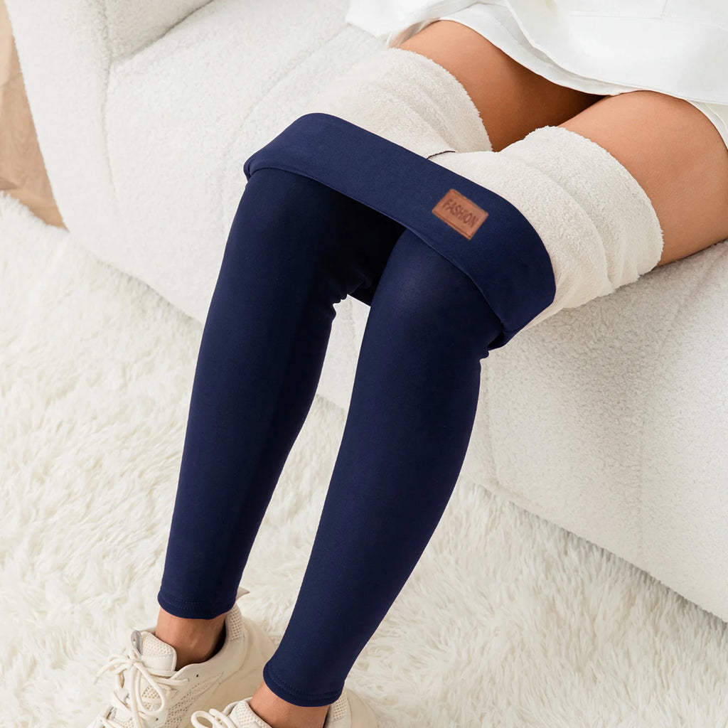 Women Leatherlabel Fleece High Waist Leggings Super Warm Winter Skinny Stretch Prevent Cold Leggings Casual Slim Pants