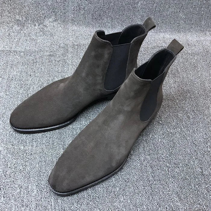 Autumn Winter Men Boot ANKLE Desert Boot New Deer Skin Chelsea Men's Boots Elastic Mid Tube Anti Velvet Shoes Men Shoes Grey
