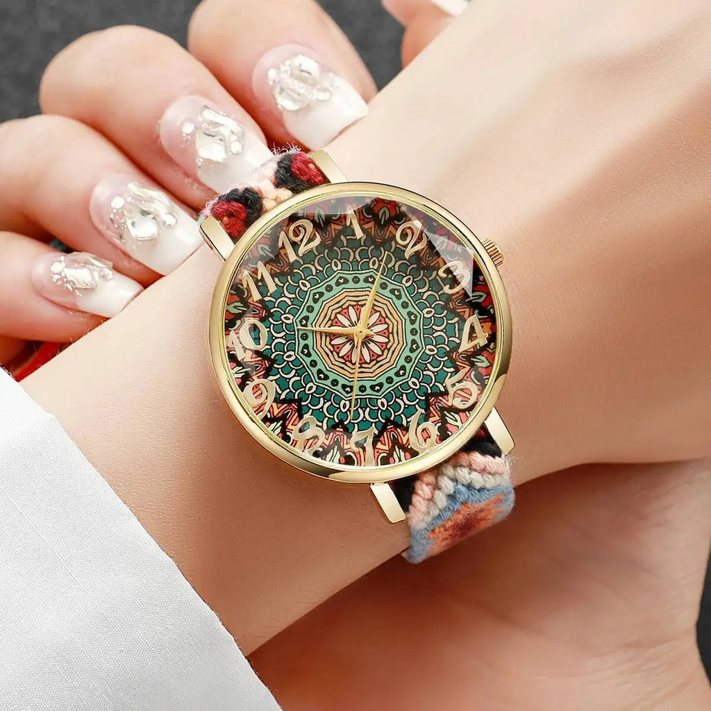 1/6/7PCS Fashion Women Watches Vintage Woven Strap Ladies Quartz Wristwatches Reloj Mujer（Without Box）