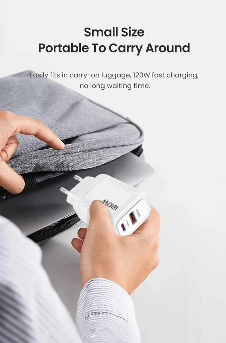 120W Charger USB C Fast Charger For iPhone Xiaomi Samsung Oneplus Phone Adapter 2 Ports QC3.0 Fast Charging PD Charger Adapter