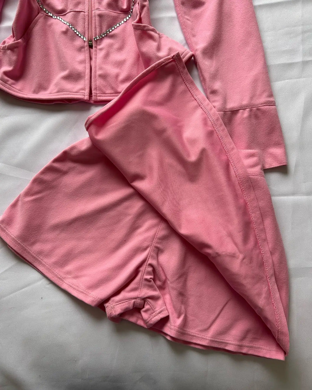 Harajuku Female Cute Pink Slash Neck Top and Shorts Skirts 2 Piece Set Y2k Women Elegant Slim Diamond Jacket Mini Skirt Suit