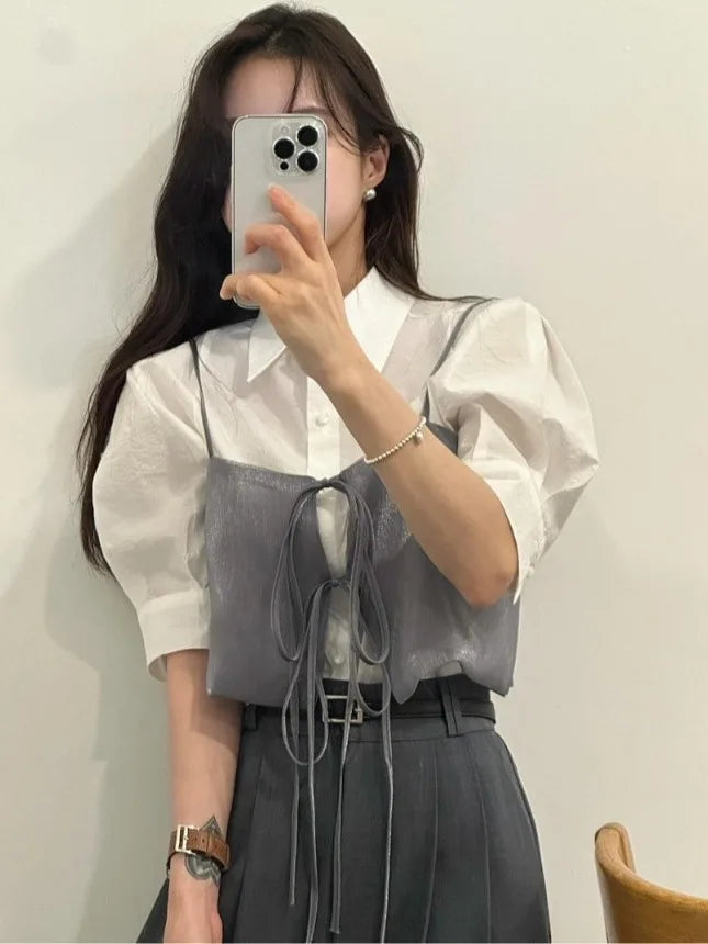 Chic Summer Loose ort Svel Vest Women's Faion Design Collar Tied Casual Versatile Layering Top Chinese Brand