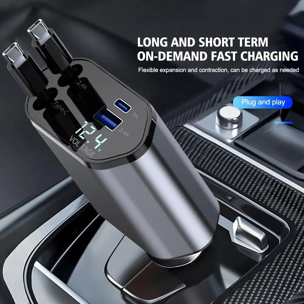 100W Car Charger Dual Type-c Interface Fast Charging The Two Supports Same Devices At Design Time Retractable Charging Tool