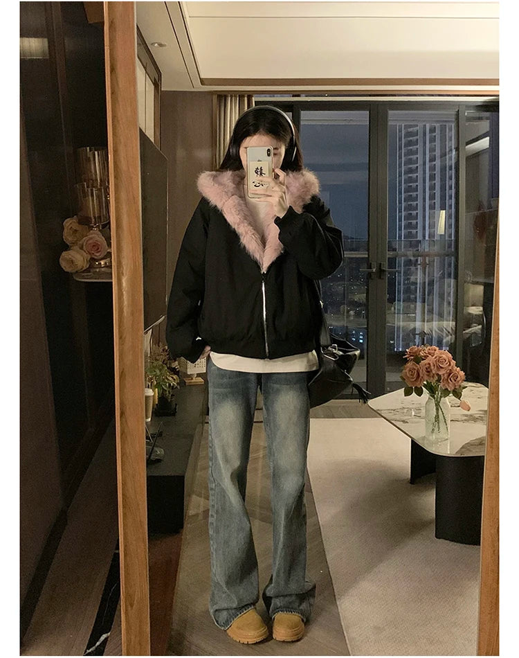 Two-sided Wear Imitation Mink Velvet Fur Hooded Cotton Padded Jacket Fashion New Winter Jackets Women's Short Loose Coats Trend