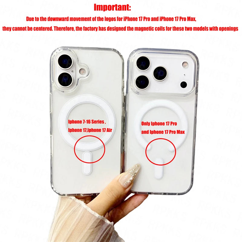 Transparent For Magsafe Magnetic Wireless Charge Case For iphone 11 12 13 14 15 16 17 Pro XS Max XR 16e 17 Air Hard Acryli Cover