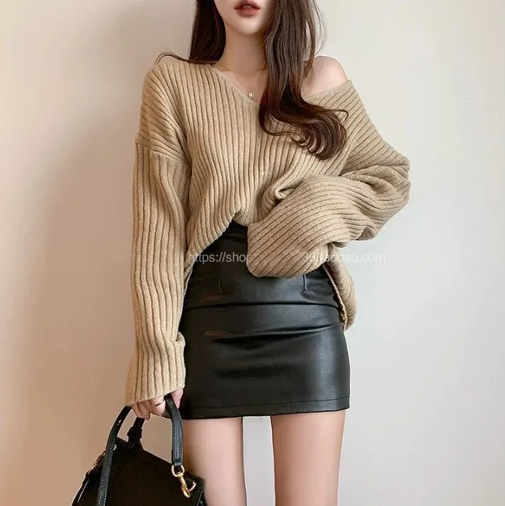 Mini Dress Short Black Pu Leather Skirt Sexy Professional Tightening Women's Underwear 2024 New Style Ultra-short Female Suit
