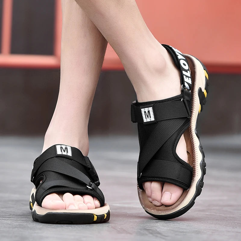 YRZL Men Sandals Summer Mesh Buckle Lightweight Beach Shoes Non Slip Outdoor Sandals for Men Sport Casual Resistant Footwear Man