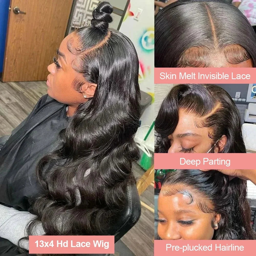30 40 Inch Body Wave 13x4 Hd Transparent Lace Frontal Wigs Human Hair 13x6 Hd 200 Density Lace Pre Plucked Front Wigs For Women