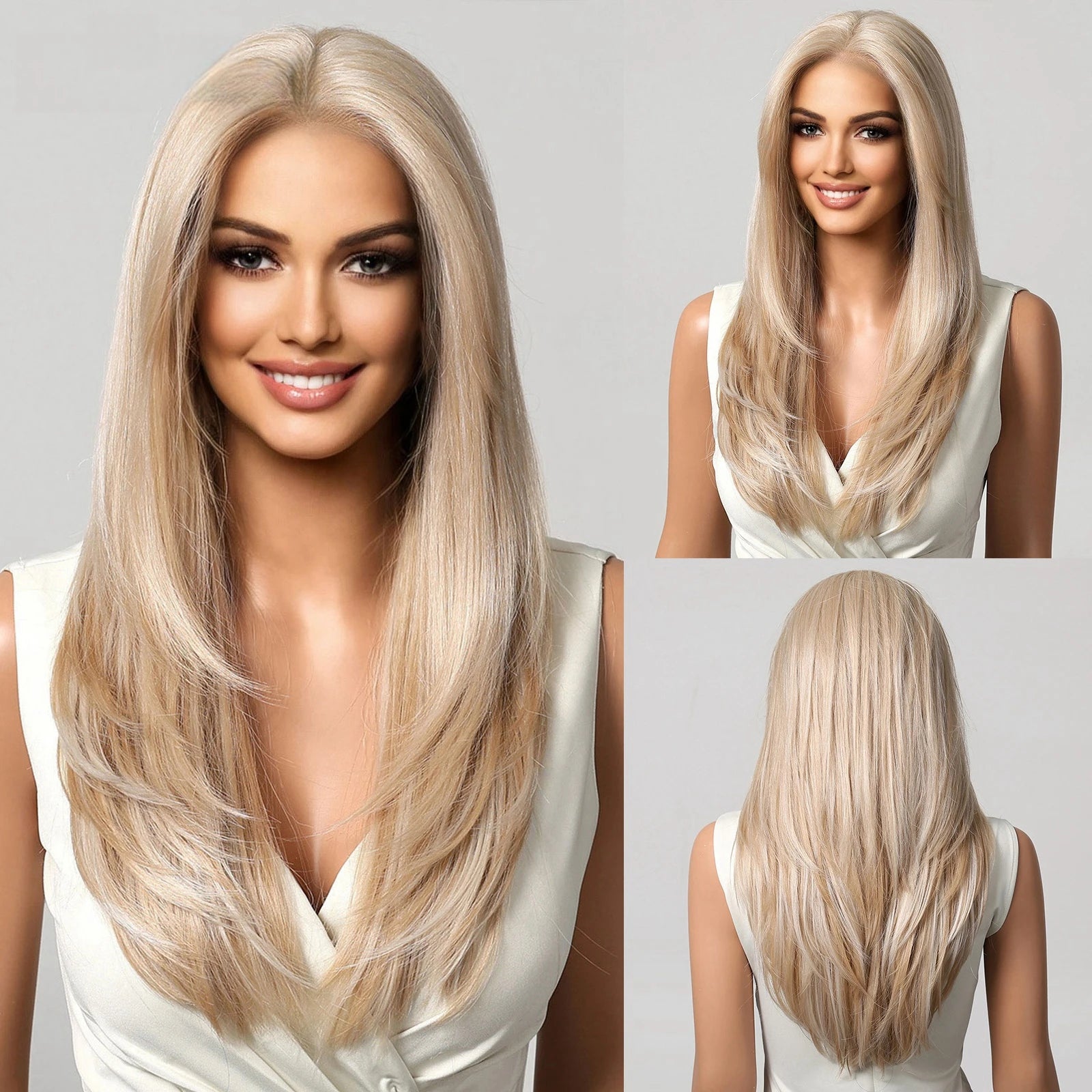 HD 13x6 Lace Frontal Wigs Ombre Brown Synthetic  Hair Long Straight Wigs Daily Use Party Wig for White Women Heat Resistant