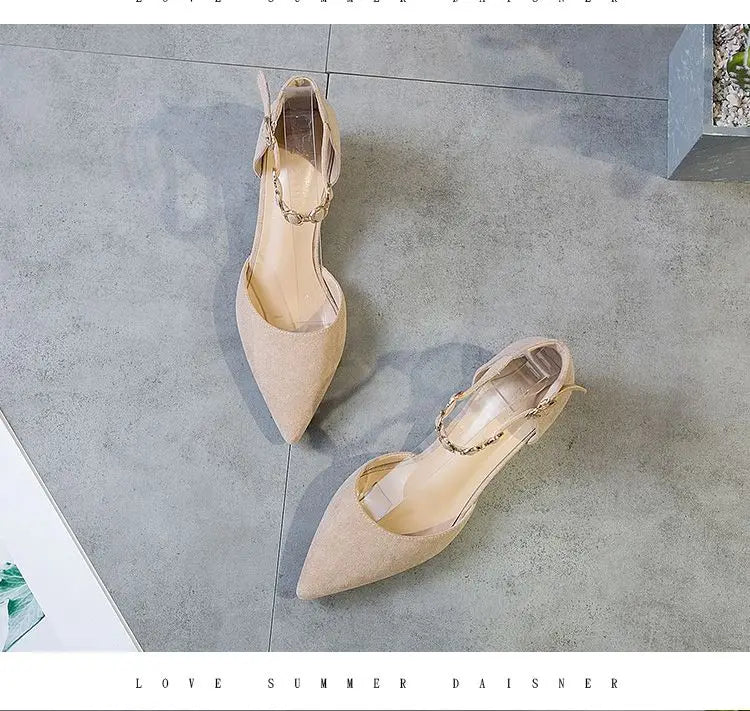 Small Size 31-34 Fashion Closed Toe Sandals Low Heeled Woman Ankle Strap Shoes Pointed Thick Heel Sandalias De Mujer Ladies Shoe