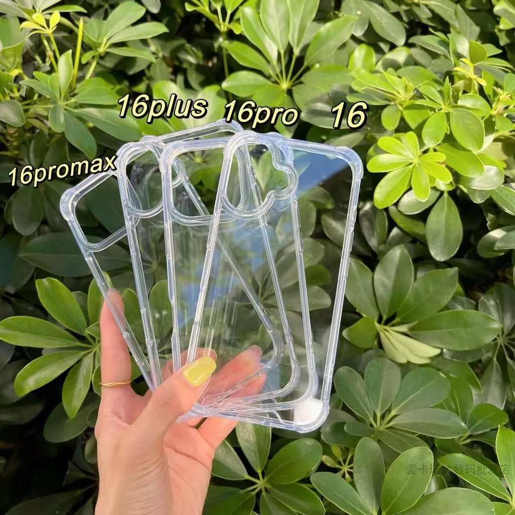 Transparent thicken corner shockproof phone case for iPhone 16 15 14 13 12 11 Pro Max full cover protection armor hard cover