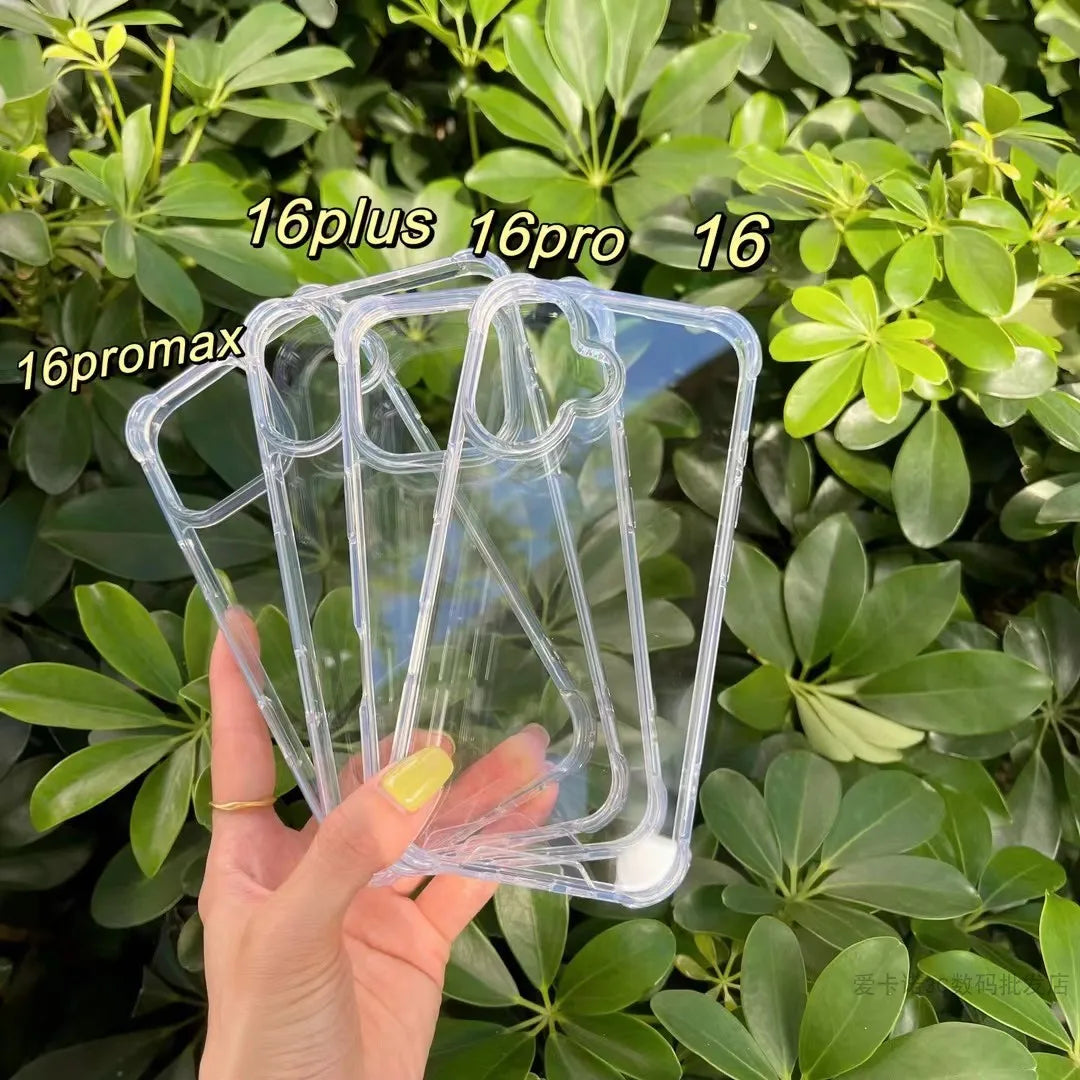 Transparent thicken corner shockproof phone case for iPhone 16 15 14 13 12 11 Pro Max full cover protection armor hard cover