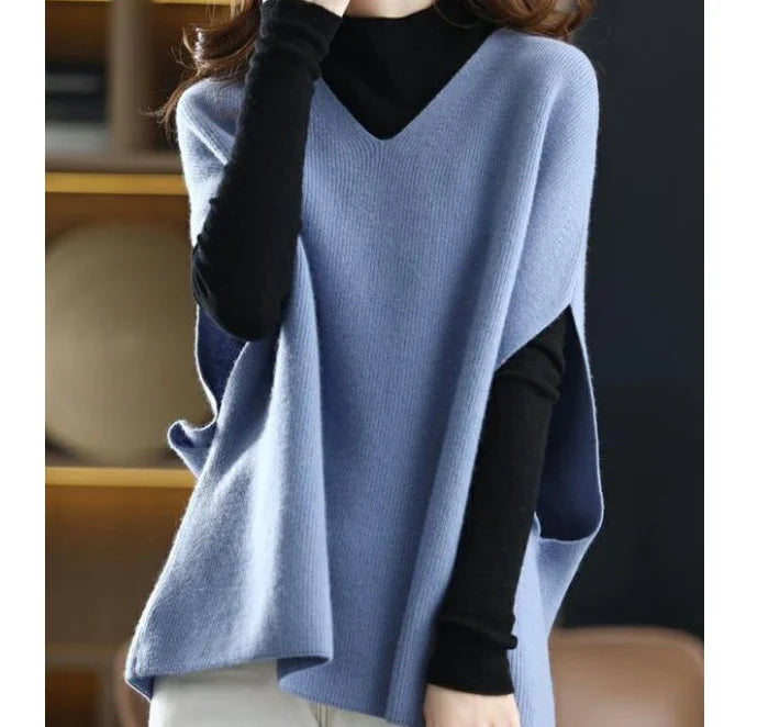 Autumn Winter New Imitation Cashmere Sweater Vest Female V-neck Bat Sleeve Solid Color Versatile Sleeveless Loose Knit Waist
