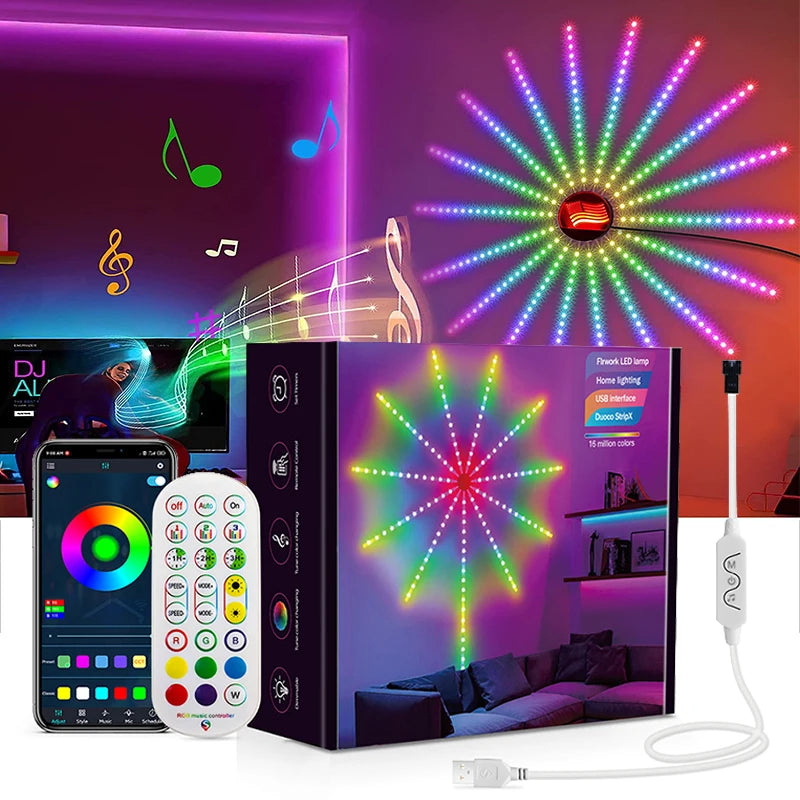 Firework Led Strip Lights For Room Wall Bluetooth Led Tape Light 5V Music Sync Led Lighting Strips Usb Led Strip Rgbic