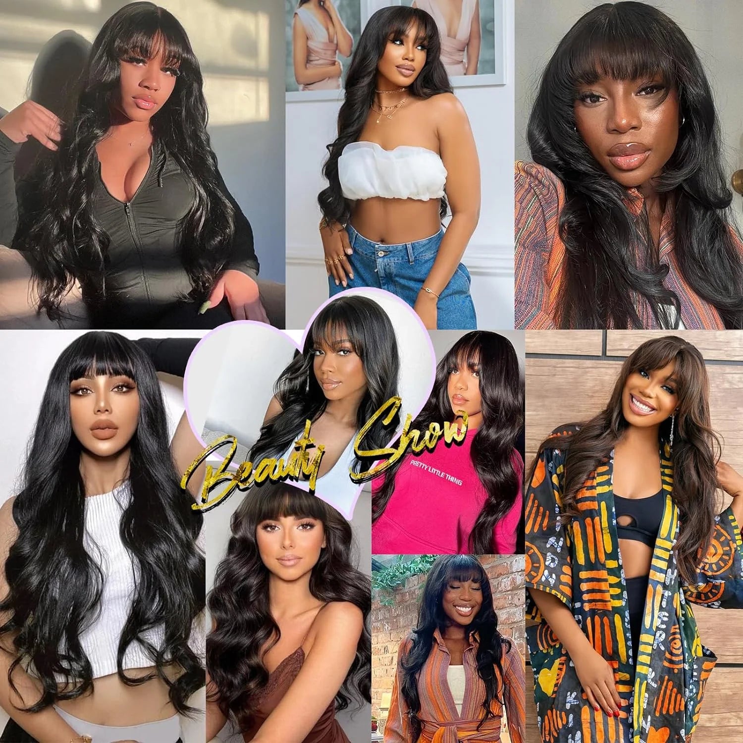 Body Wave Human Hair Wigs With Bangs Peruvian Cheap Glueless Wigs On Sale Clearance Full Machine Made Wig With Bangs For Woman