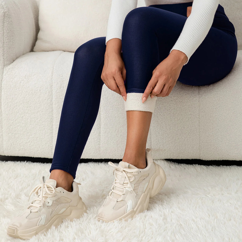 Women Leatherlabel Fleece High Waist Leggings Super Warm Winter Skinny Stretch Prevent Cold Leggings Casual Slim Pants