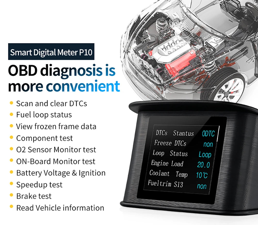 P10 Pro Head Up Display On-board Computer Car Digital OBD2 Mileage OBD Driving Computer Display Speedometer Temperature Gauge