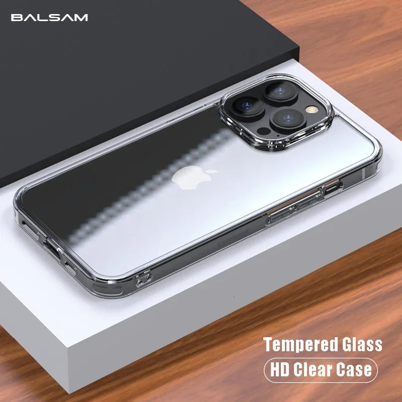 Luxury Tempered Glass Clear Case For iPhone 16 15 14 12 13 Mini 11 Pro XS Max X XR 15 7 8 16Plus SE Transparent Hard Case Fundas