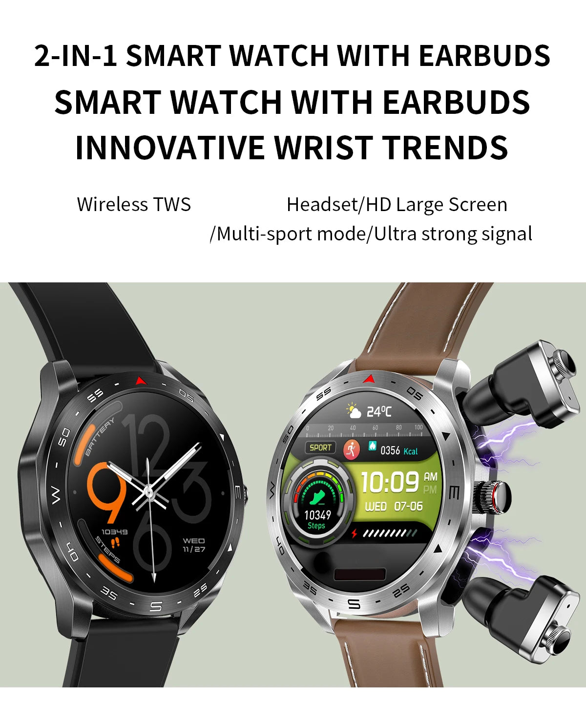 2024 New Smart Watch TWS 2-in-1 Bluetooth Earphones AI Voice SIRI Wake Up Motion Trajectory Tracker Men's and Women's Smartwatch