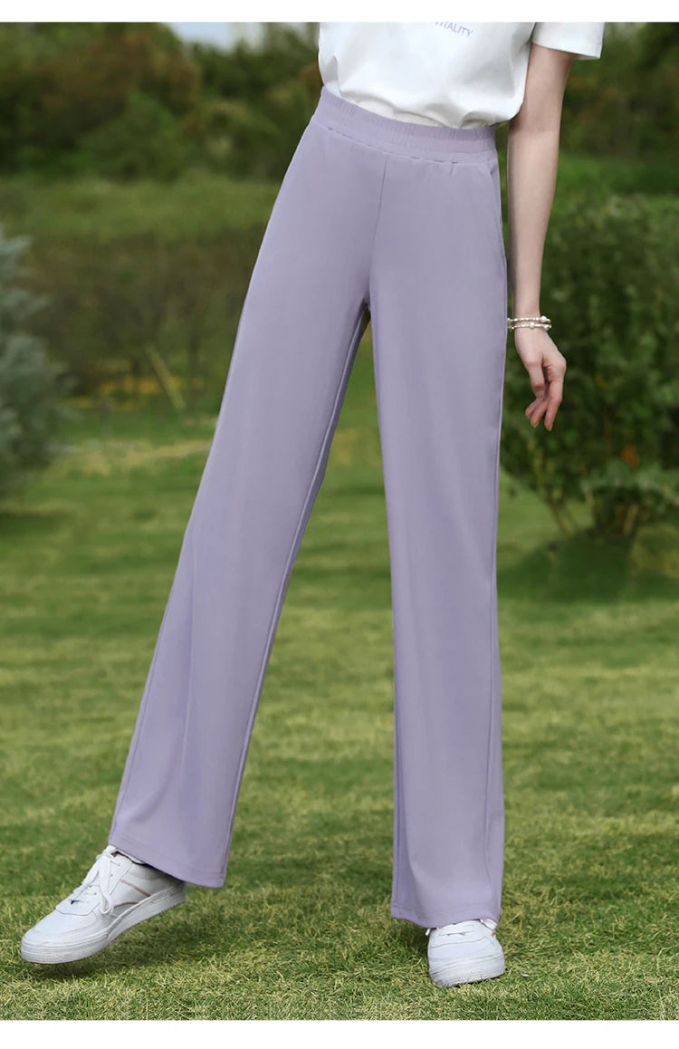 I BELIEVE YOU Wide Leg Pants Women 2024 Spring Summer New High Drape Pants Elastic High Waist Knitted Casual Trousers 2241045612